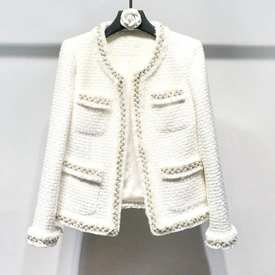 White Tweed Beaded Wool Jacket