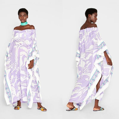Bohemian Coconut Tree Print Silk Long Length Dress