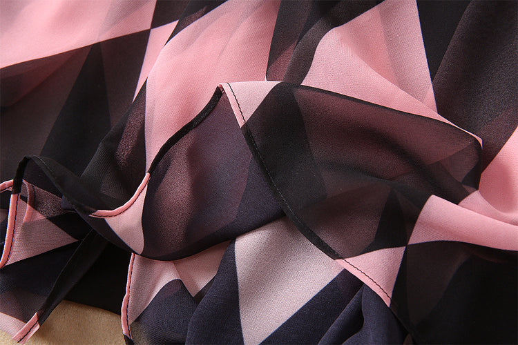 Diamond Printed Lace Stitching Long Sleeve Slim Dress