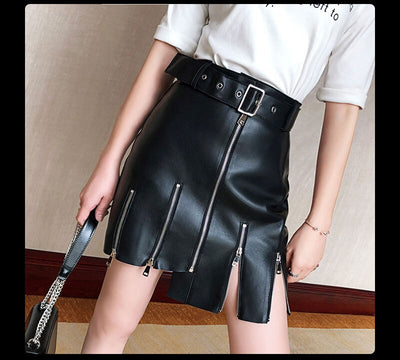 Lambskin Genuine Leather Zipper Skirt