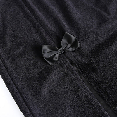 Gothic Black Velvet Split Skirt
