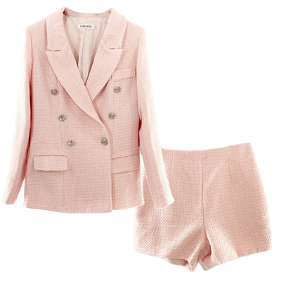Double-Buttoned Tweed Shorts Suit