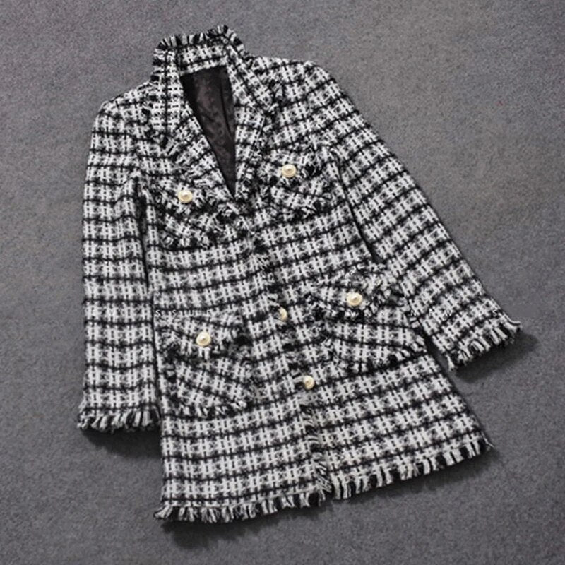 Black & White Plaid Tweed Jacket