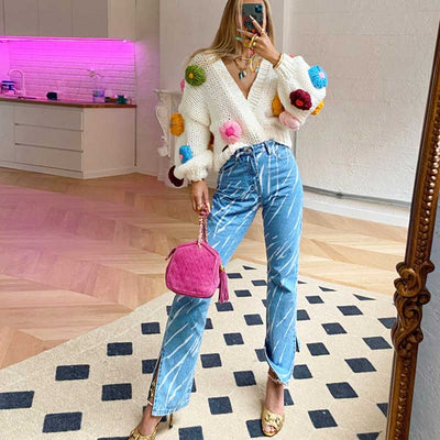 Multicolor Floral Knitted Fun Sweater