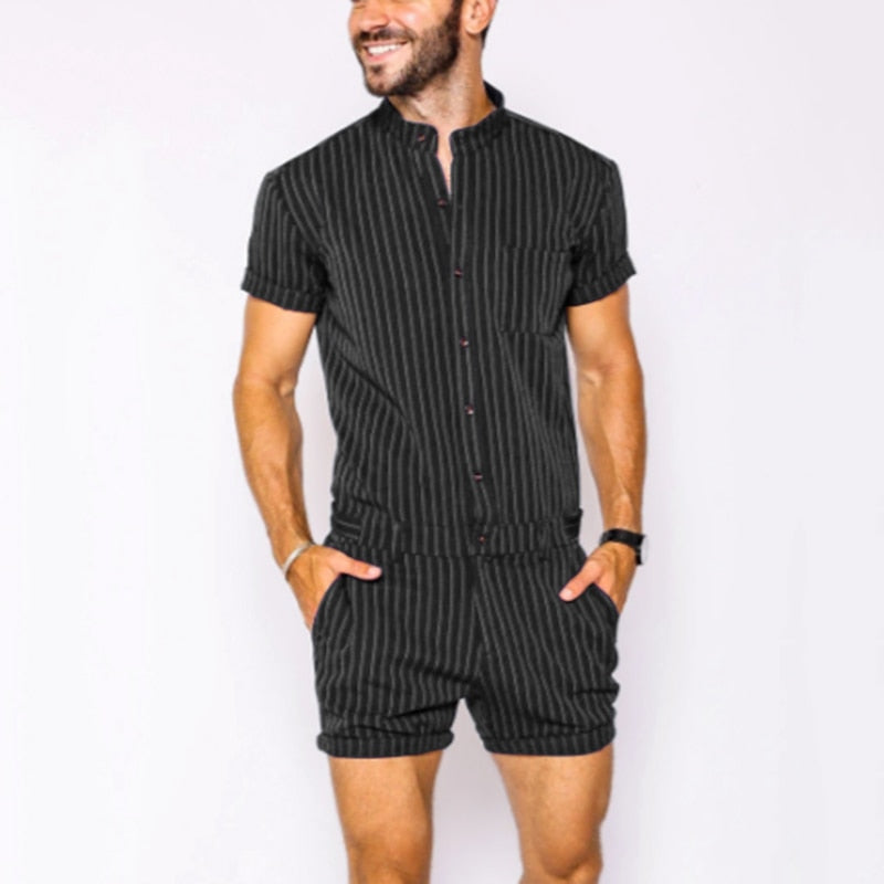 Striped Short Sleeve Jumpsuit Shorts