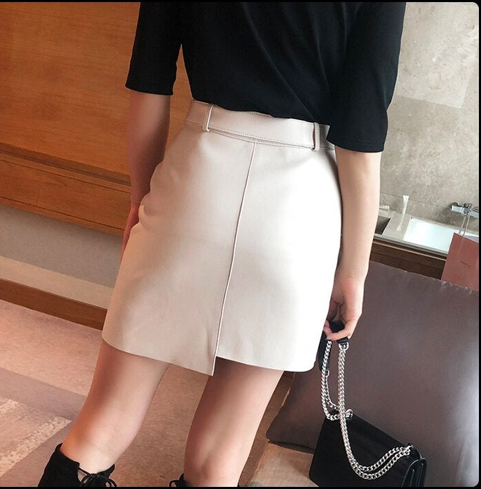 Lambskin Genuine Leather Zipper Skirt