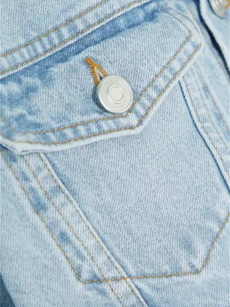 Denim Long Sleeve Single Buttoned Short Jacket