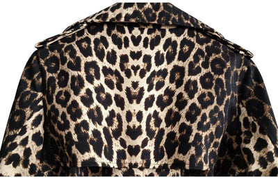 Double Buttoned Long Leopard Print Trench Coat