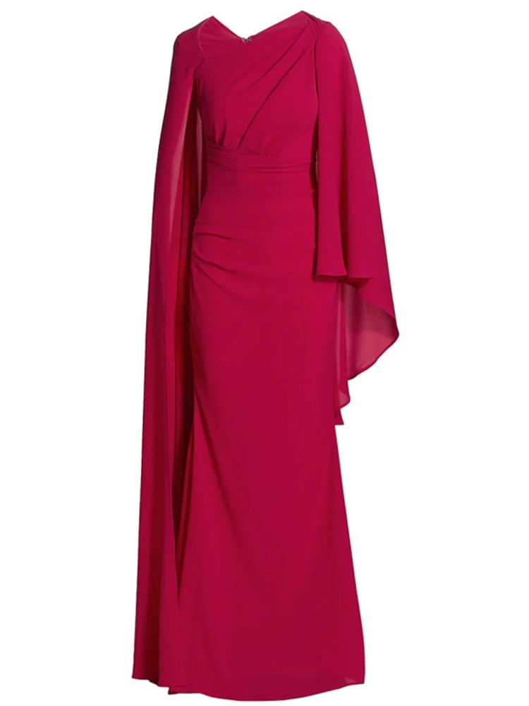 Red Elegant V Neck Long Sleeve A Line Dress