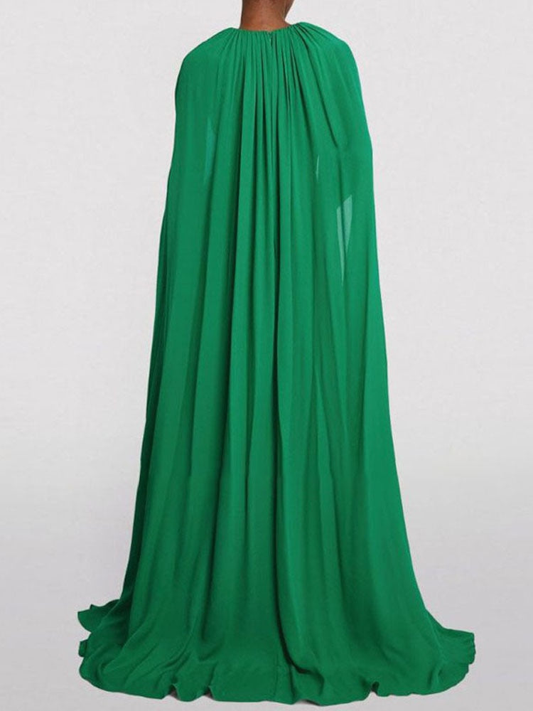 Green High Waist V-neck Long Sleeve Dress