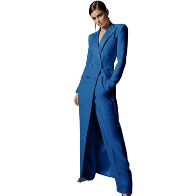 Double Breasted Long Blazer & Pants Suit