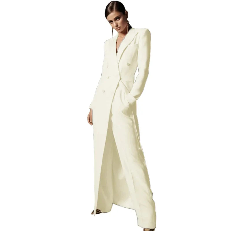 Double Breasted Long Blazer & Pants Suit