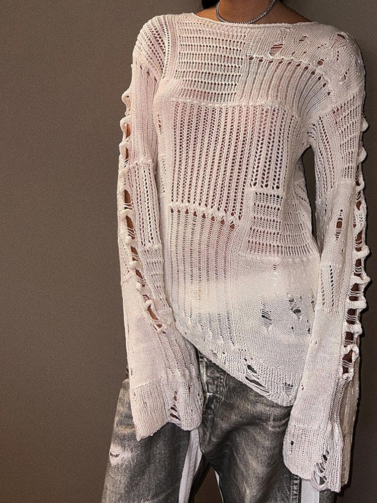 Ripped Knitted Cut Out Sweater