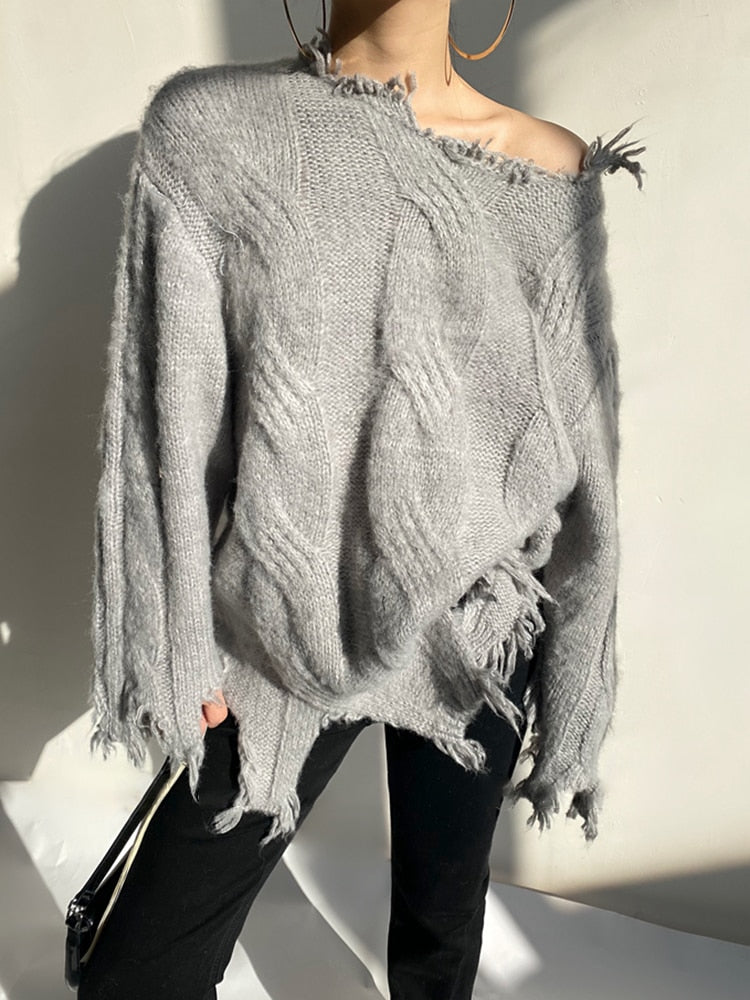 Raw Hem Tassel Knit Sweater