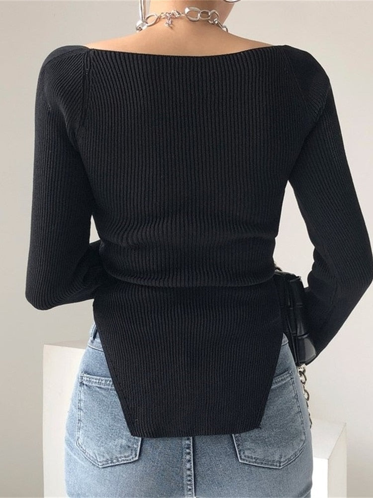 Irregular Thin Knit  Sweater