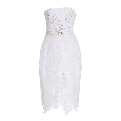 White Lace Sleeveless Flower Cut-Out Dress