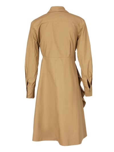 Khaki Irregular Pleated Shirt Dress