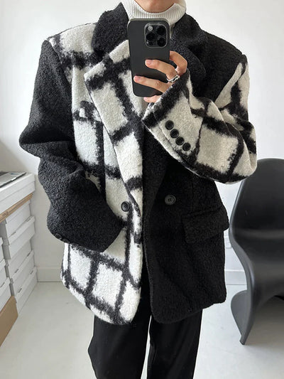 Black Plaid Woolen Coat