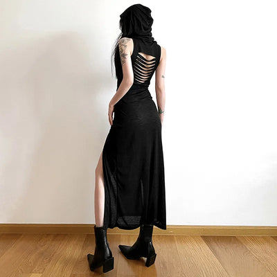 Gothic Hooded  Side Split Dress