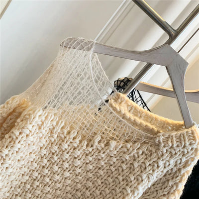 Cut Out Mesh Long Sleeve Knitted Pullovers Sweater