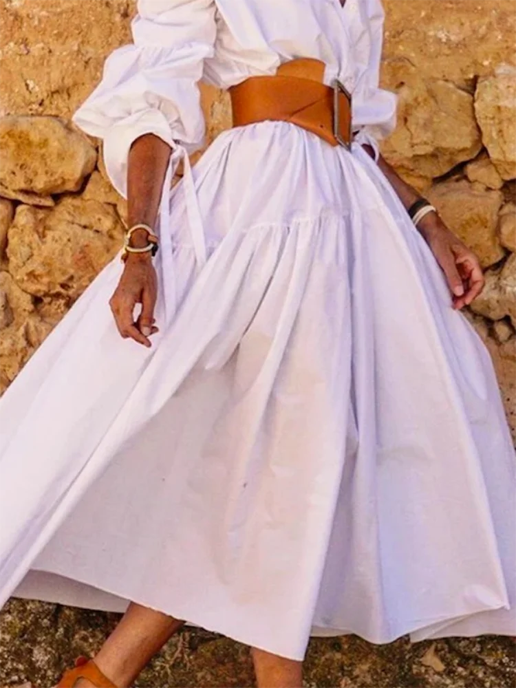 Stylish Puff Sleeves White Dress