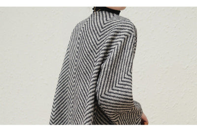 Black and White Zigzag Woolen Coat