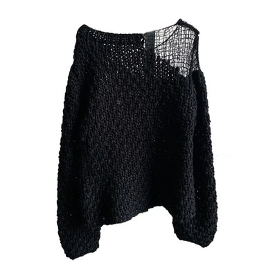 Cut Out Mesh Long Sleeve Knitted Pullovers Sweater