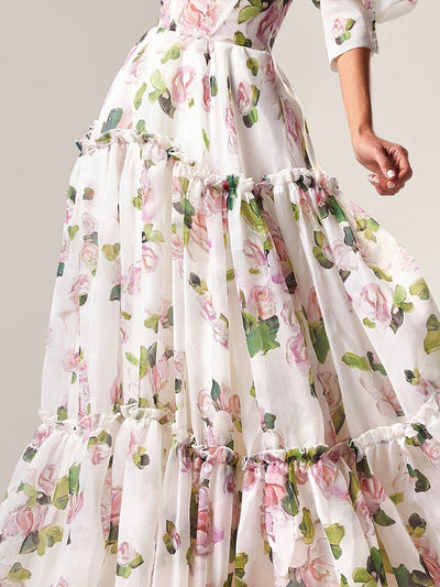 Floral Puff Sleeve Off Shoulder Dress
