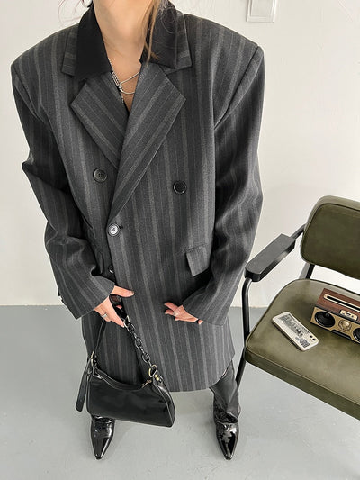 Gray Striped Long Blazer