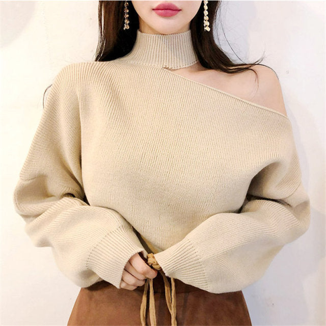 Bare Shoulders Knitted Sweater