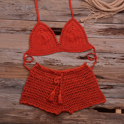 Crochet Bikini Push-Up Halter Set