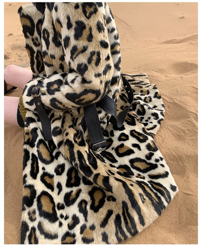 Leopard Print Faux Fur Trench Coat