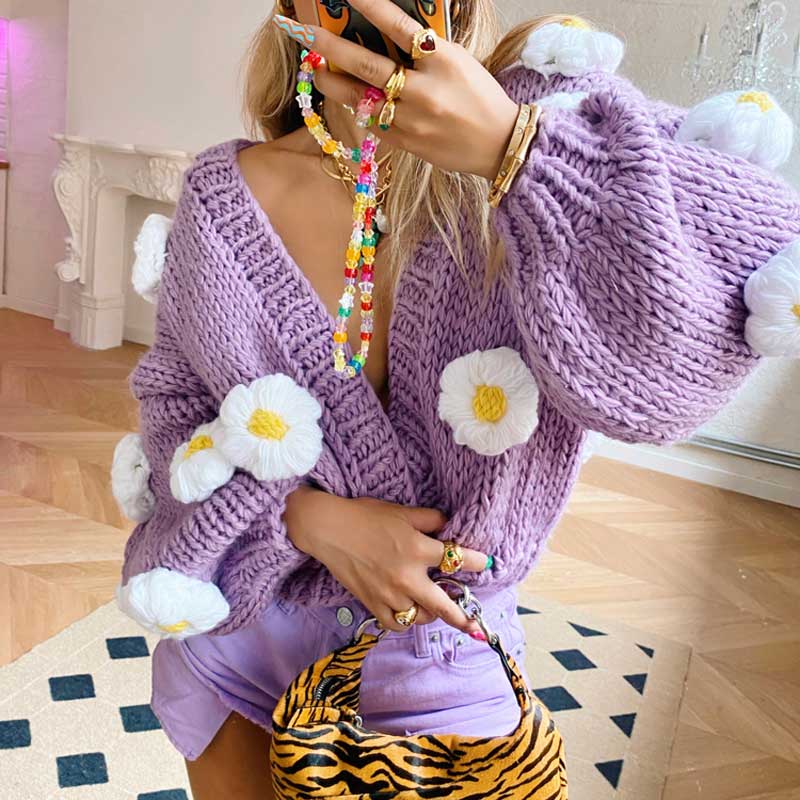 Multicolor Floral Knitted Fun Sweater