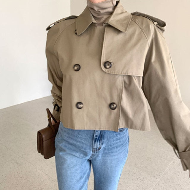Cargo Double Breasted Cropped Trench Coat