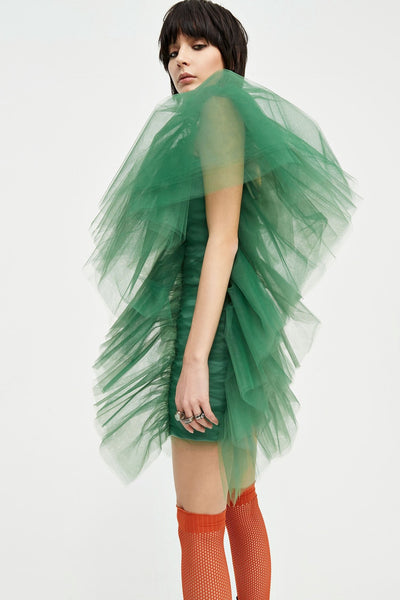 Green Tulle Ruffle Mini Dress