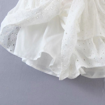 White Embroidery Mini Lace Cotton Ruffle Backless Dress
