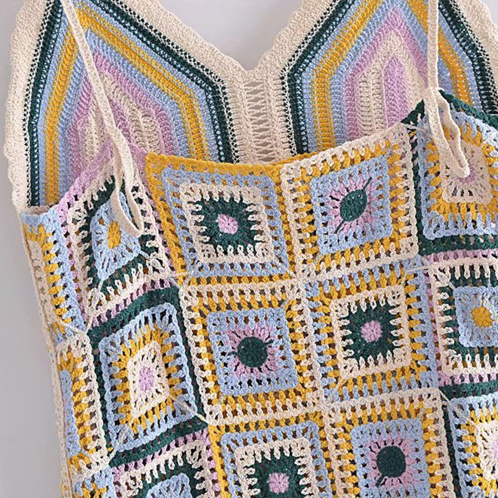 Crochet Knitted Vintage Backless Mini Dress