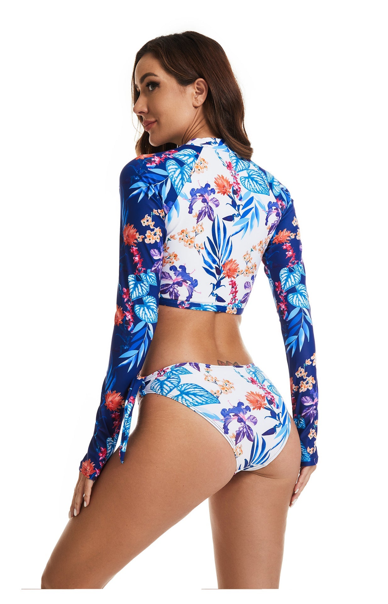 Modioza Sexy Badeanzug mit langen Ärmeln und rückenfreiem Reißverschluss, niedrige Taille, Bikini-Set