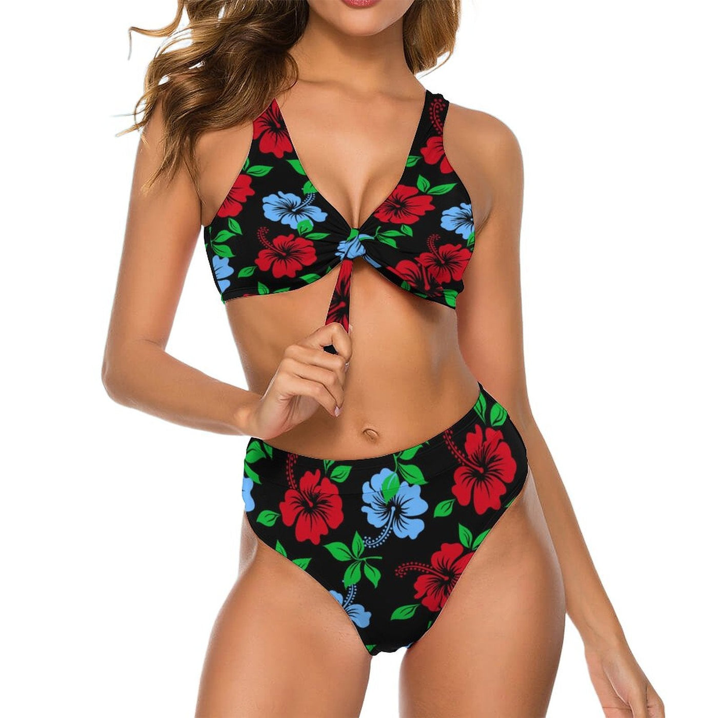 Modioza Abstrakte Tropical Print High Cut Bikini Badeanzug Rave Beach Wear