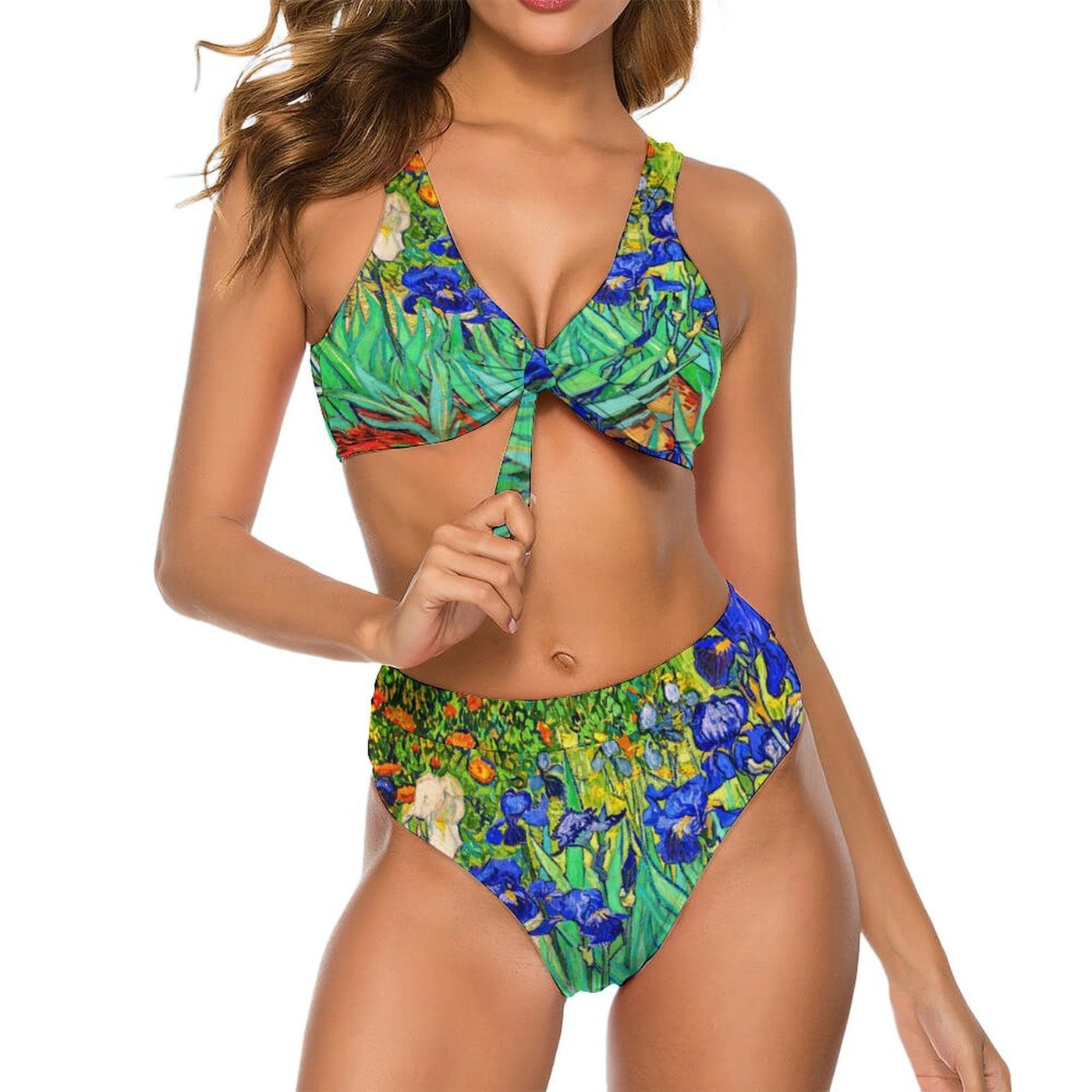 Modioza Abstrakte Tropical Print High Cut Bikini Badeanzug Rave Beach Wear