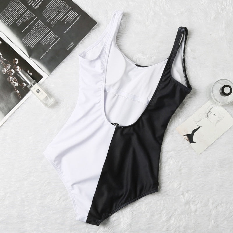 Modioza Schwarzer und weißer einteiliger Bikini Set